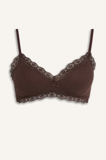 Dantel Detaylı Çıkarılabilir Kap Çıkarılabilir Pedli Balensiz Bralet