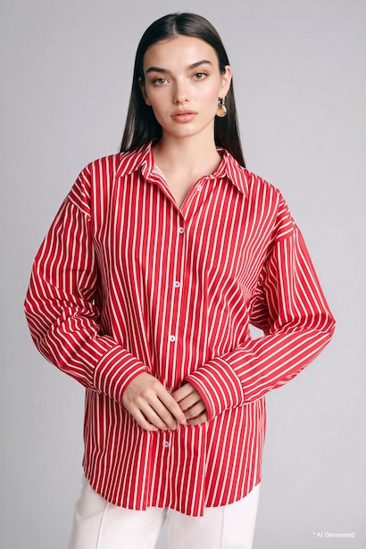 %100 Pamuk Oversıze Çizgili Poplin Gömlek