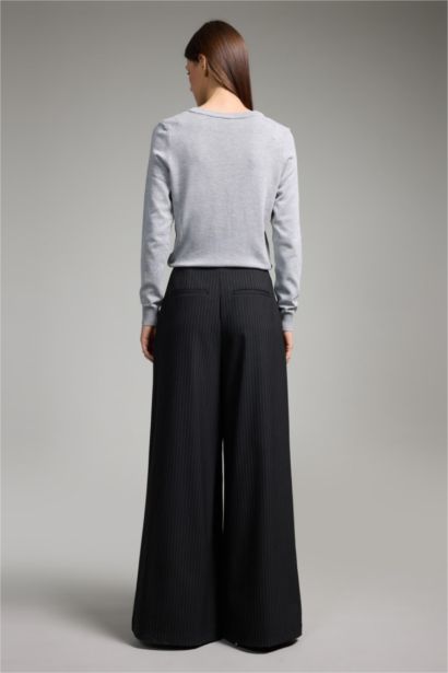 Wide Leg Zippered Regular Waist Trousers