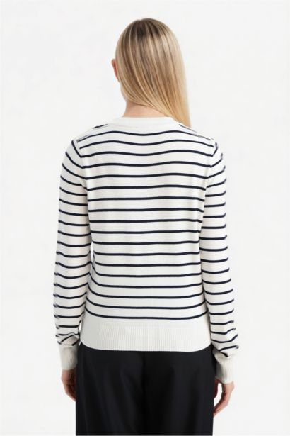 Regular Fit Crew Neck Striped Cardigan