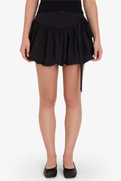 Balloon Fit Striped Combed Lining Normal Waist Mini Skirt