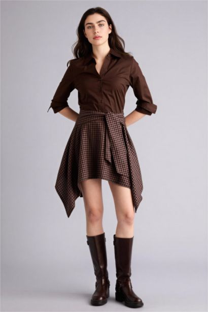 Asymmetric Plaid Flanel Normal Waist Midi Skirt