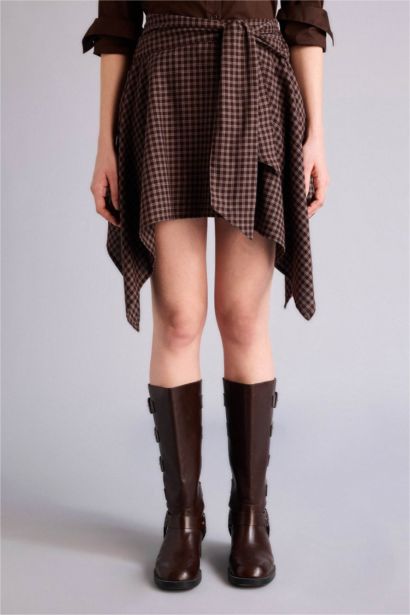 Asymmetric Plaid Flanel Normal Waist Midi Skirt