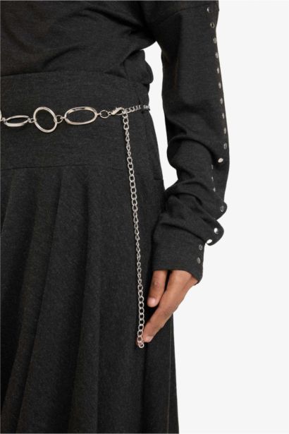 A Cut Normal Waist Midi Knitted Skirt