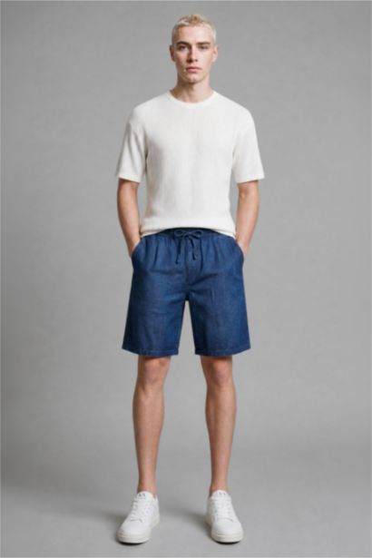 Soft Textured Baggy Fit Denim Bermuda Shorts