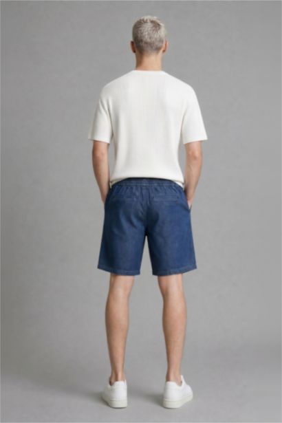 Soft Textured Baggy Fit Denim Bermuda Shorts