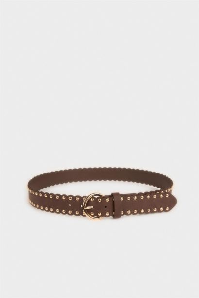 Woman Oval Buckle Faux Leather