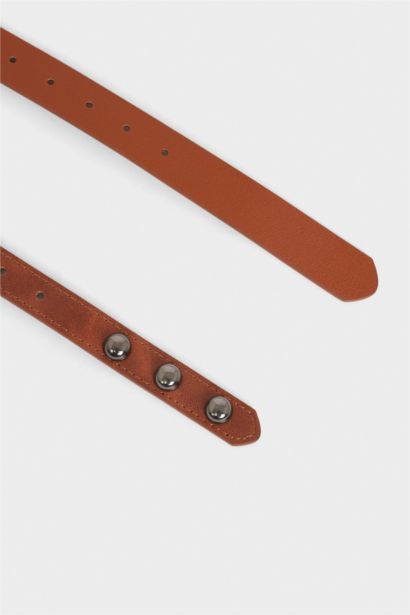 Kadın Dikdörtgen Toka Suni Deri 2'li Günlük Kemer