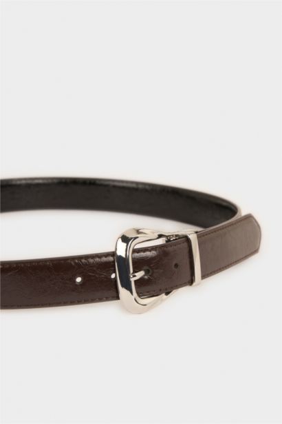 Kadın Çift Taraflı Toka Suni Deri Günlük Kemer