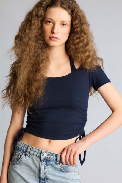 Fitted Halter Neck Short Sleeve T-Shirt