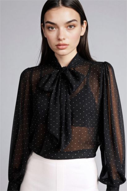 Scarf Collar Long Sleeve Blouse