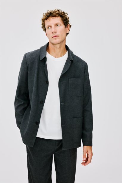 Regular Fit Polo Collar Cotton Lined Blazer