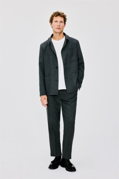 Regular Fit Polo Collar Cotton Lined Blazer