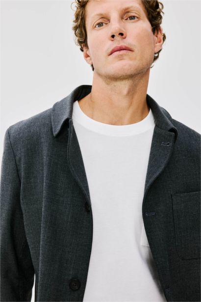 Regular Fit Polo Collar Cotton Lined Blazer