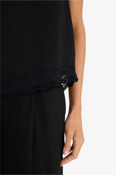 Halter Neck Lace Crepe Blouse
