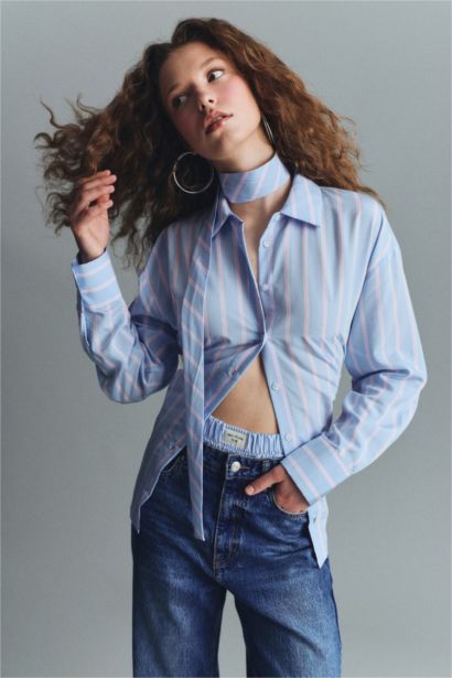 قميص كم طويل اوفر سايز بياقة قميص