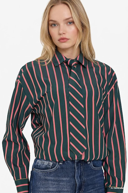 Oversize Tie Detail Striped Shirt