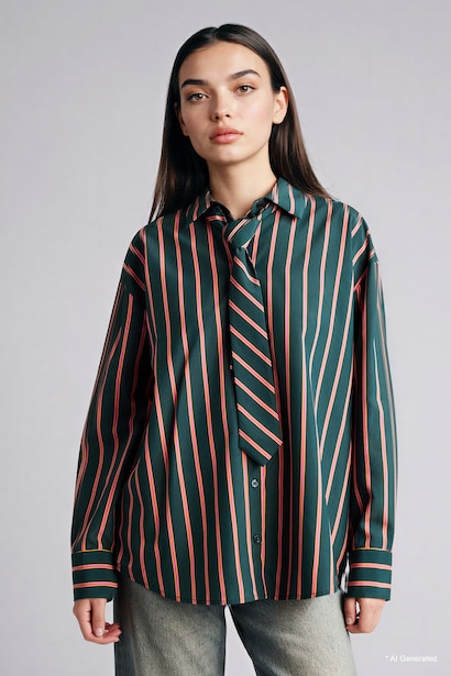 Oversize Tie Detail Striped Shirt