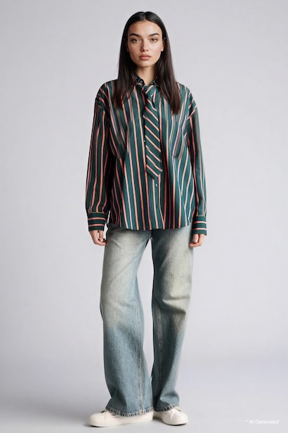 Oversize Tie Detail Striped Shirt