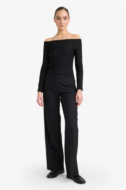 Slim Fit Open Shoulder Cotton Long Sleeve T-Shirt