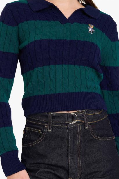 Regular Fit Polo Collar Striped Pullover