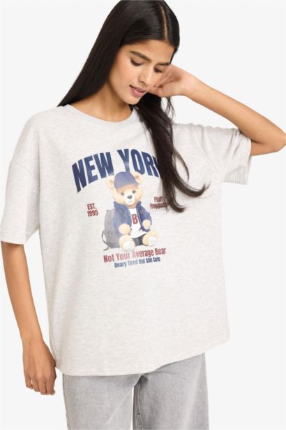 تيشيرت نص كم تقيل اوفر سايز ورقبة مستديرة