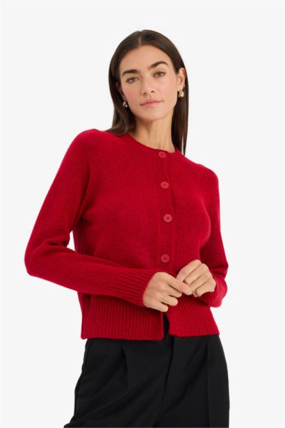 Cardigan à col rond et boutons Coupe régulière