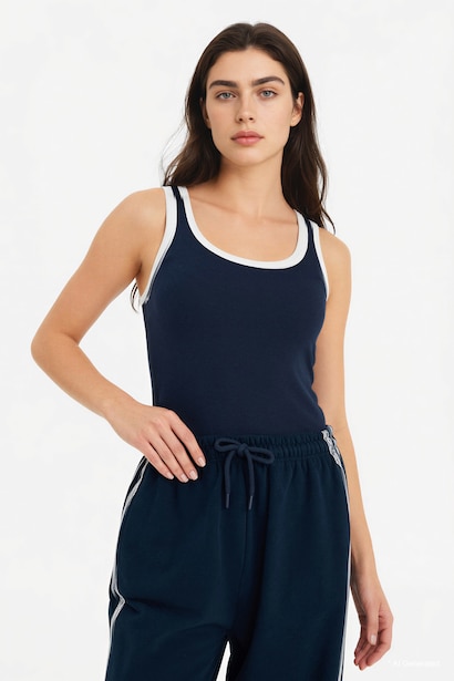 Slim Fit Ribana U Collar Tank Top