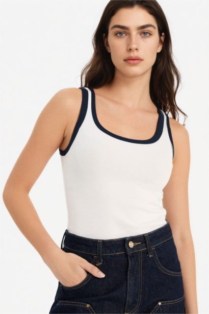 Slim Fit Ribana U Collar Tank Top