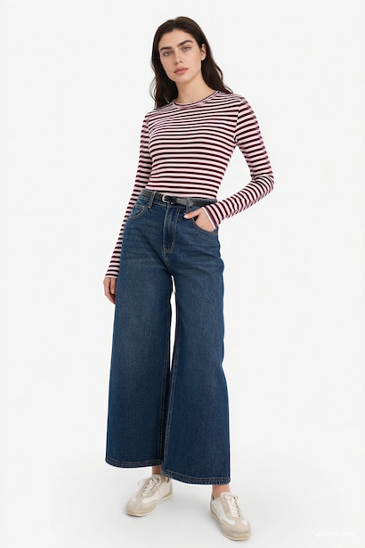 Loose Fit Boat Neck Ribbed Long Sleeve T-Shirt