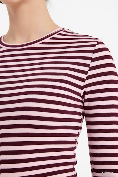 Loose Fit Boat Neck Ribbed Long Sleeve T-Shirt