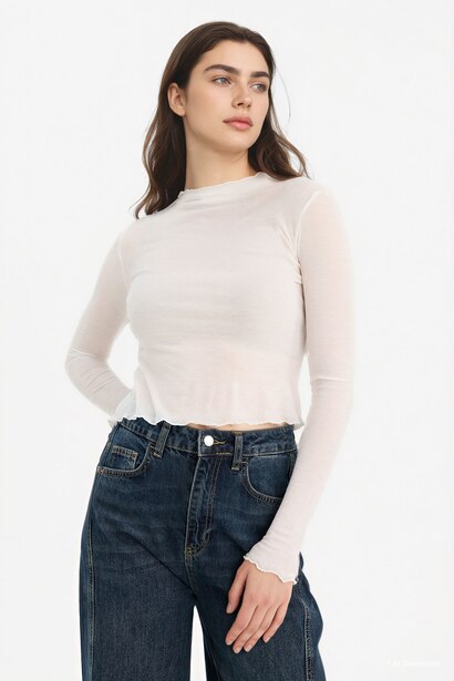 Fitted Long Sleeves Half Turtle Neck T-Shirt