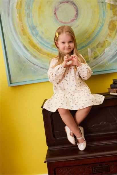 Baby Girl Patterned Long Sleeve Twill Dress