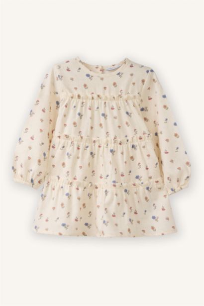 Baby Girl Patterned Long Sleeve Twill Dress