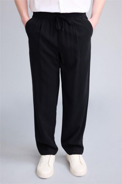 Soft Textured Relax Fit Black Trousers