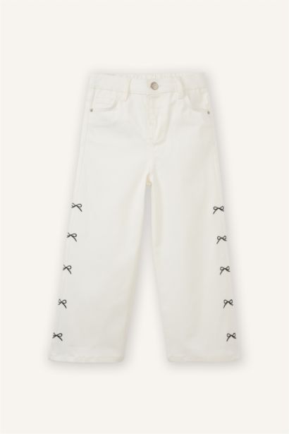 Wide Leg Embroidered Gabardine Trousers