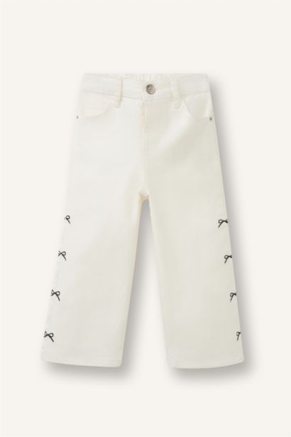 Wide Leg Embroidered Gabardine Trousers