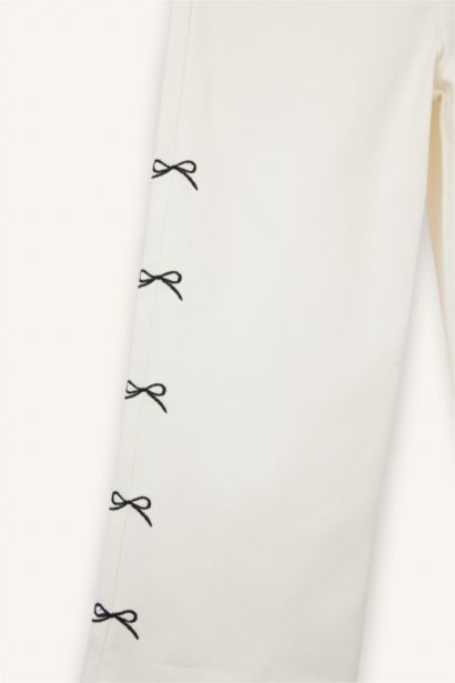 Wide Leg Embroidered Gabardine Trousers