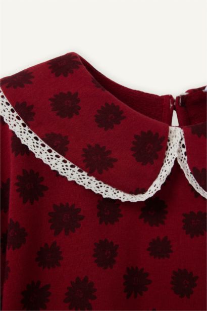 Baby Girl Lace Collar Detail Floral Sweatshirt