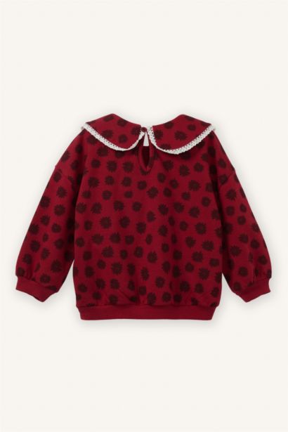 Baby Girl Lace Collar Detail Floral Sweatshirt
