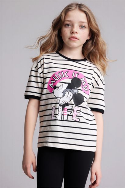 Dısney Mıckey & Mınnıe Relax Fıt Bisiklet Yaka Kısa Kollu Tişört Kız Çocuk