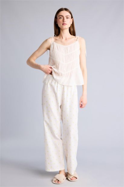 Regular Fıt Geniş Paça Dokuma Pijama Alt