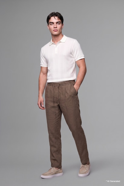 Straight Fit Elastic Waist Kaki Trousers