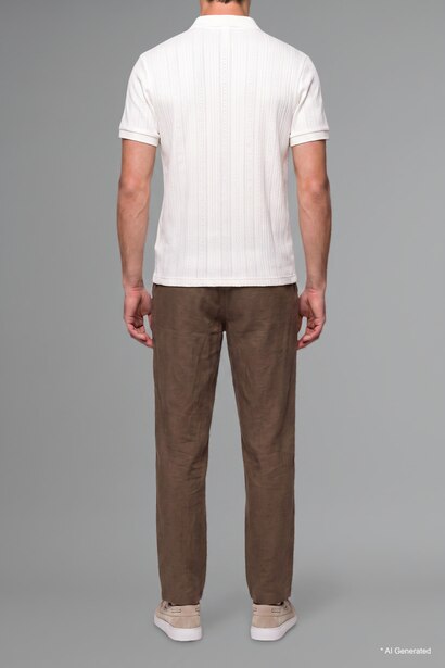 Straight Fit Elastic Waist Kaki Trousers