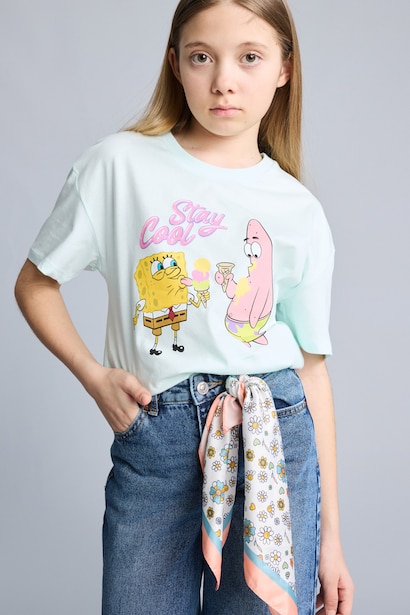 T-shirt oversize SpongeBob à col rond manches courtes pour fille