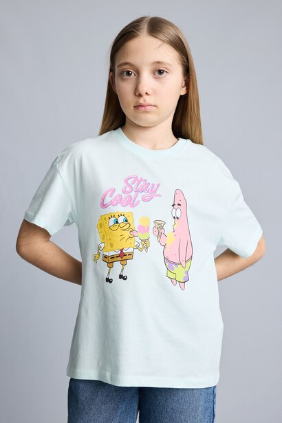 T-shirt oversize SpongeBob à col rond manches courtes pour fille