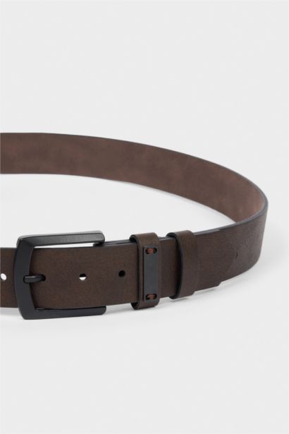 Erkek Dikdörtgen Toka Suni Deri Jean Kemeri