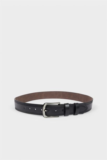 Man Rectangle Clasp Faux Leather Jean Belt
