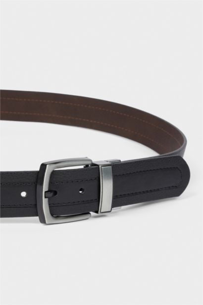 Erkek Çift Taraflı Toka Suni Deri Günlük Kemer