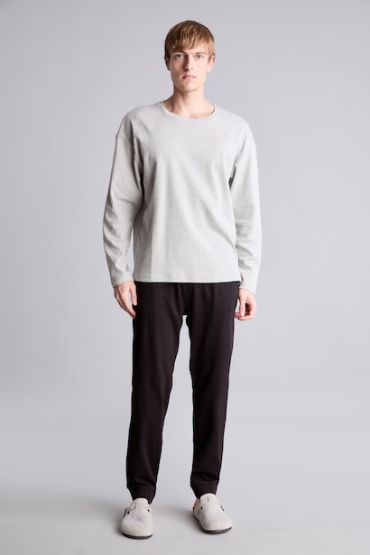 Boxy Fit Cotton Crew Neck Long Sleeve T-Shirt